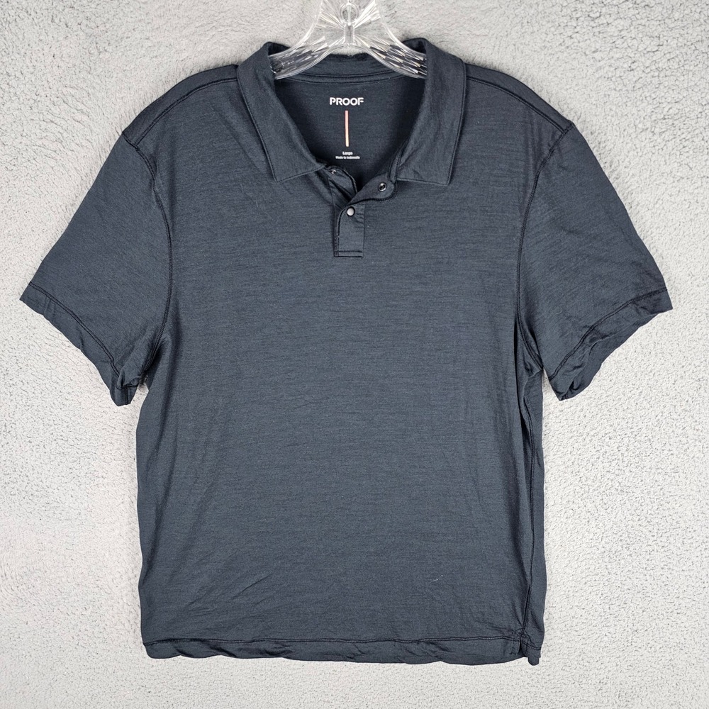 Proof Polo Mens Large Gray 72-Hour Merino Wool Blend Snap Button Short Sleeve